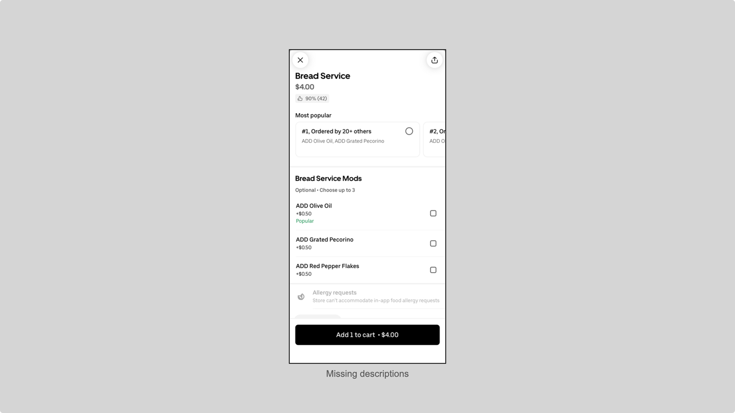 Information gaps — missing item descriptions in food ordering apps
